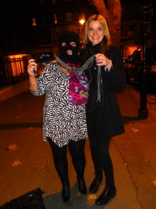 Machete Hettie (left) and Sarah Higgins in a street in Clerkenwell, London last night