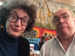 Copstick and me, both bemused, at the Grouchy Club Podcast yesterday