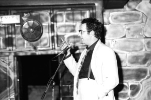 Malcolm Hardee on stage at The Tunnel (Photograph by Bill Alford)