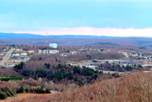 The bustling centre of Elliot Lake seen from the Fire Tower Lookout